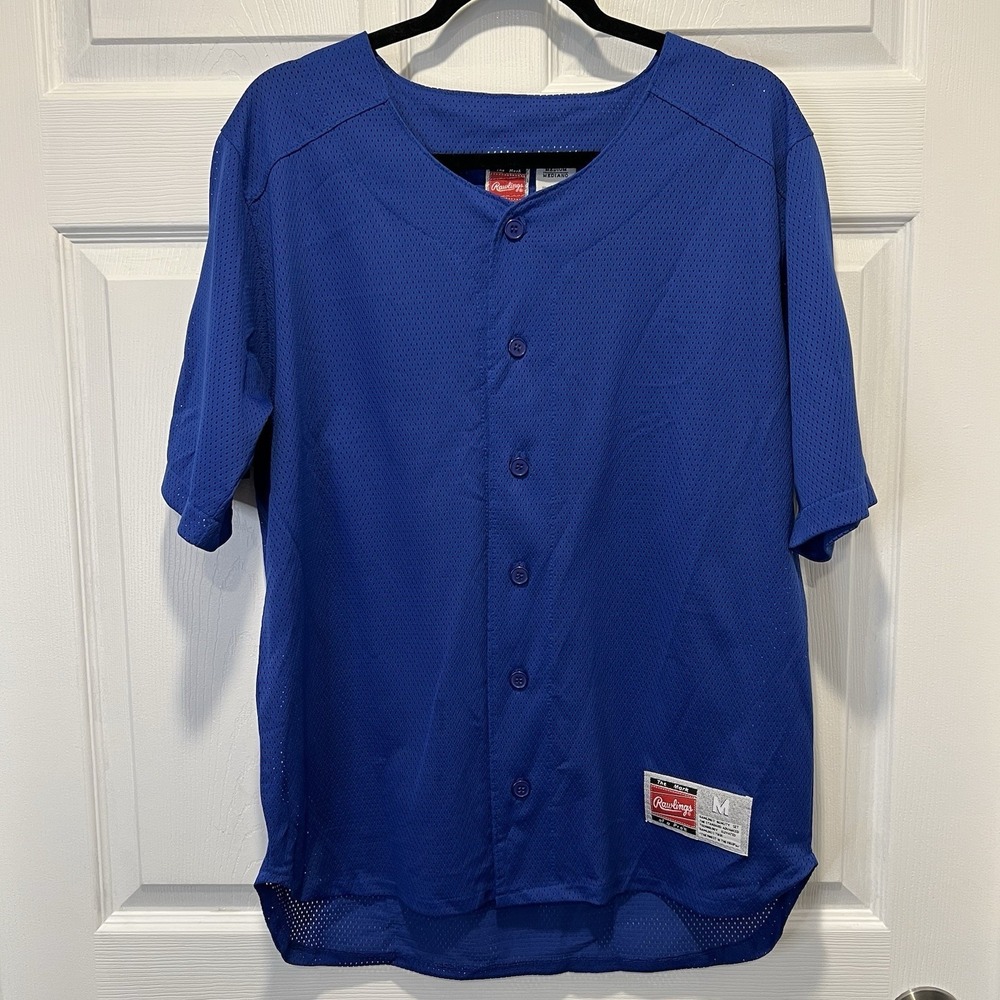 RAWLINGS Blank Baseball Jersey Mens M Medium Blue Shirtail Button Up Vintage NEW